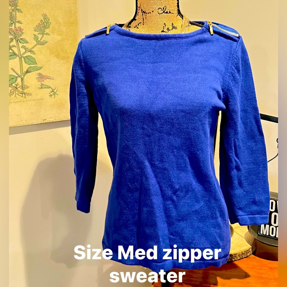 Blue Sweater with Zipper Detail